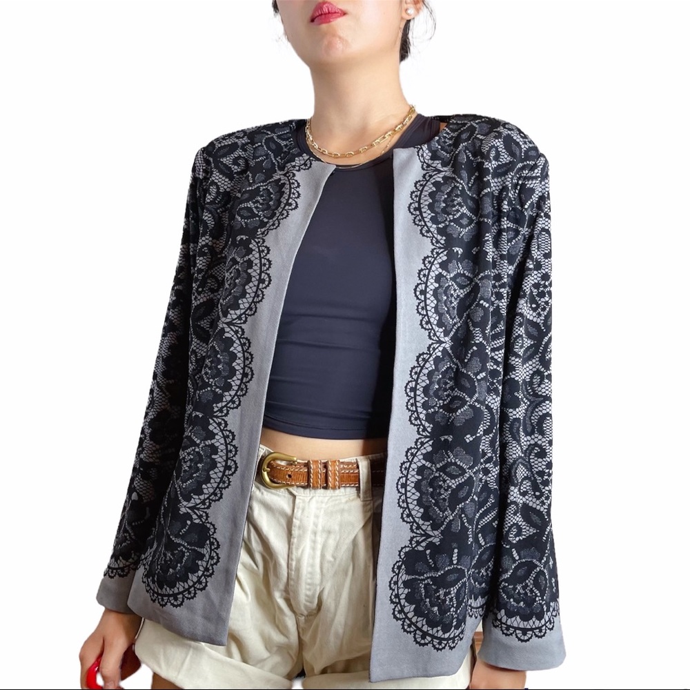 NWT Bob Mackie Wearable Art Lace Pattern Blazer Jacket Size S